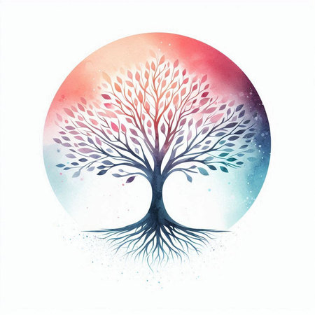 Watercolor abstract tree on a white background. Hand drawn vector illustration.の素材