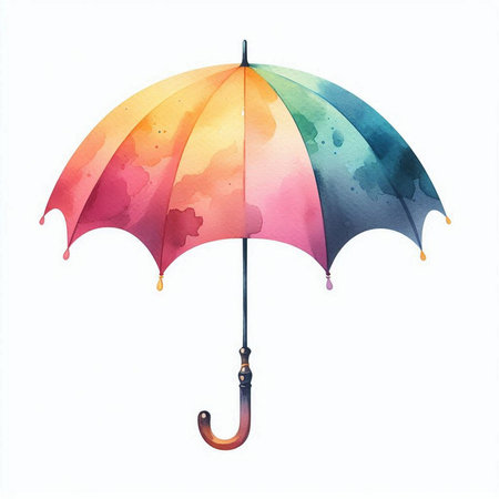 Colorful umbrella isolated on white background. Watercolor hand drawn illustrationの素材
