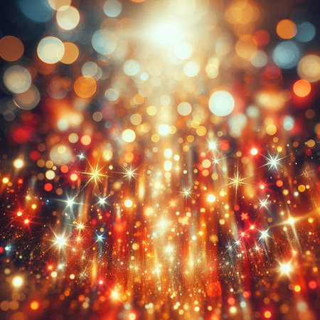abstract christmas background with bokeh defocused lights and starsの素材