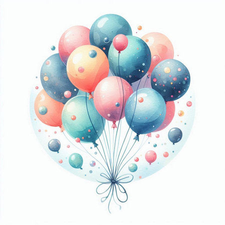 Colorful balloons on a white background. Watercolor vector illustration.の素材