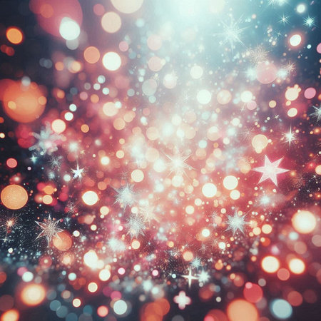 Abstract christmas background with bokeh defocused lights and starsの素材
