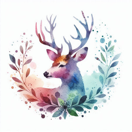 Watercolor deer illustration. Hand painted watercolor animal isolated on white background.の素材
