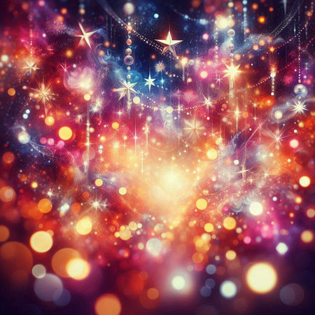 Christmas background with snowflakes, stars and bokeh lightsの素材