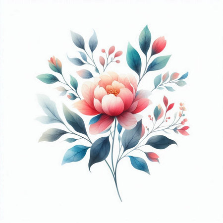 Watercolor floral bouquet on white background. Hand-drawn illustration.の素材