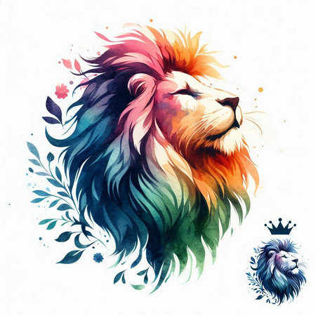 Lion head in watercolor style. Hand drawn vector illustration.の素材