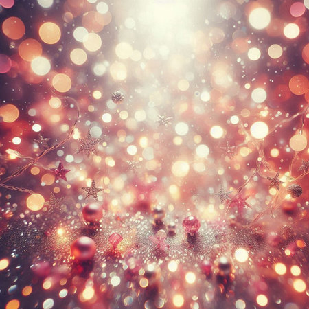 Christmas background with snowflakes and bokeh lights. Festive abstract background.の素材