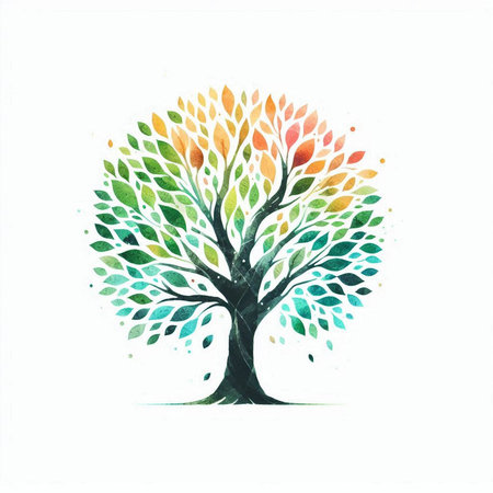 Watercolor tree. Hand drawn illustration on white background for your designの素材