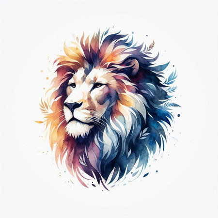 Lion head isolated on white background. Hand drawn watercolor illustrationの素材