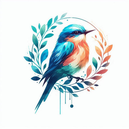 Hand drawn vector illustration of a bluebird sitting on a branch.の素材