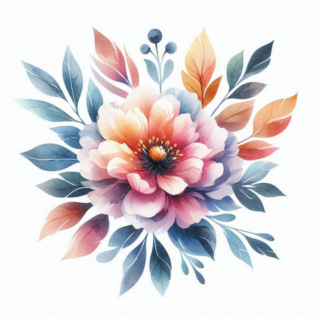 Watercolor floral bouquet. Hand painted flowers isolated on white background.の素材