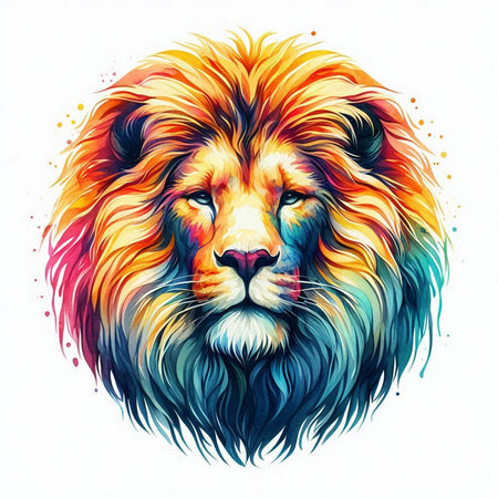 Colorful portrait of lion. Hand-drawn illustration on white backgroundの素材