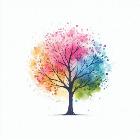 Watercolor tree with colorful blots. Vector illustration for your designの素材