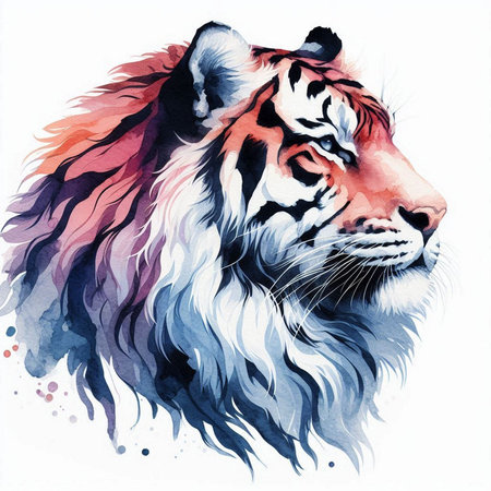 Watercolor tiger portrait on white background. Hand-drawn illustration.の素材