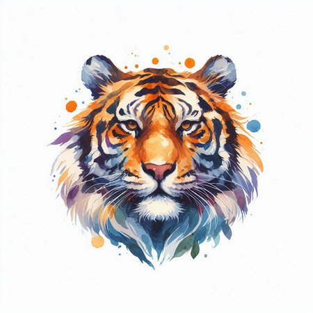 Watercolor portrait of a tiger on a white background. Vector illustrationの素材