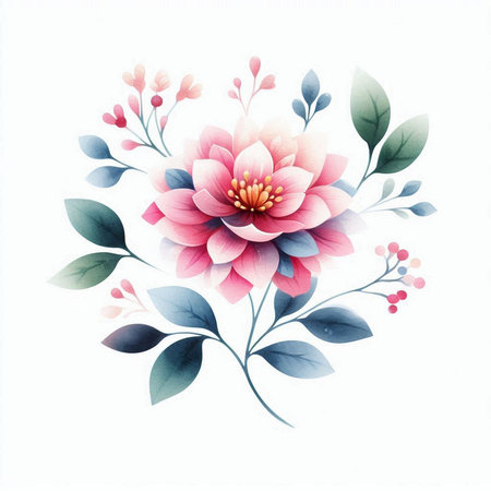 Hand drawn watercolor floral bouquet isolated on white background. Vector illustration.の素材