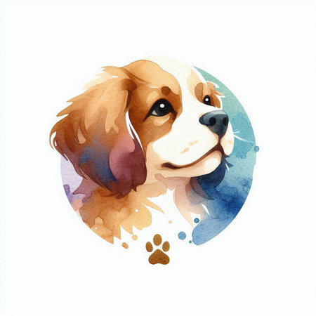 Watercolor portrait of a Beagle dog on a white background.の素材