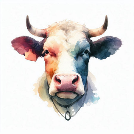 Watercolor portrait of a cow on a white background. Vector illustrationの素材