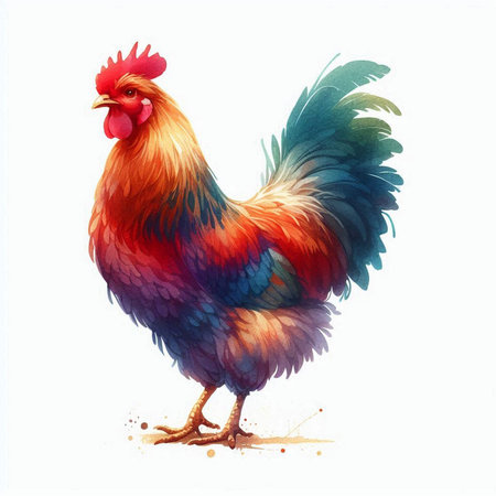 rooster isolated on white background. watercolor painting, vector illustrationの素材