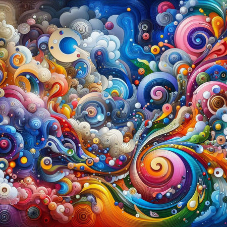 abstract colorful background with swirls and circles. 3d renderingの素材