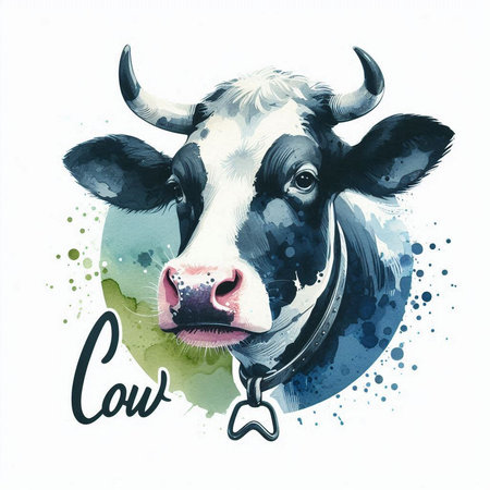 Watercolor illustration of a cow on a white background. Can be used as a print on t-shirts and bags.の素材