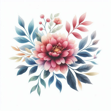 Hand drawn watercolor floral bouquet. Isolated on white background.の素材