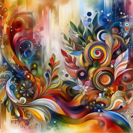 abstract colorful background with swirls and floral elements, digital paintingの素材