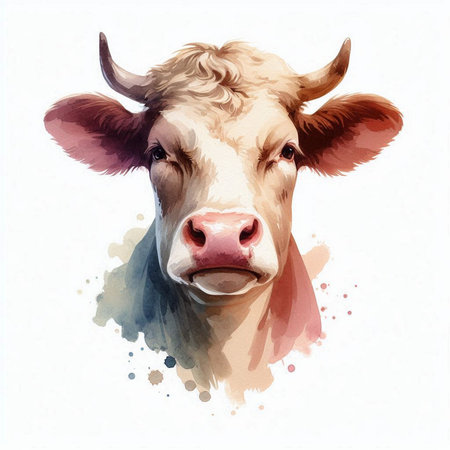 Watercolor portrait of a cow on a white background. Vector illustrationの素材
