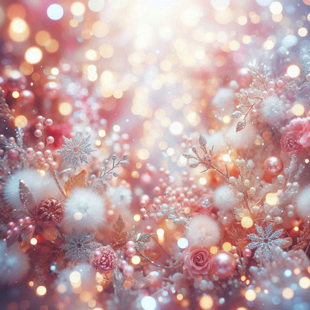 Christmas background with snowflakes and bokeh lights. Festive background.の素材