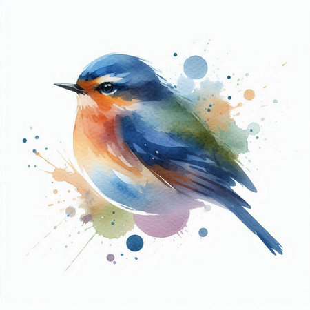 watercolor bird on a white background, watercolor painting, vector illustrationの素材