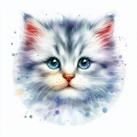 Portrait of cute kitten with blue eyes. Watercolor illustration.の素材