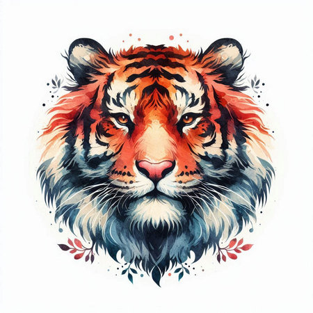Tiger head. Hand drawn watercolor illustration isolated on white backgroundの素材