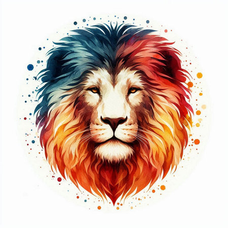 Lion head. Hand drawn watercolor illustration isolated on white backgroundの素材
