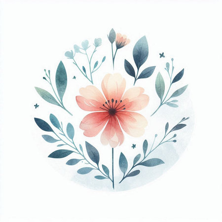 Watercolor floral composition with flowers and leaves. Hand drawn illustration.の素材