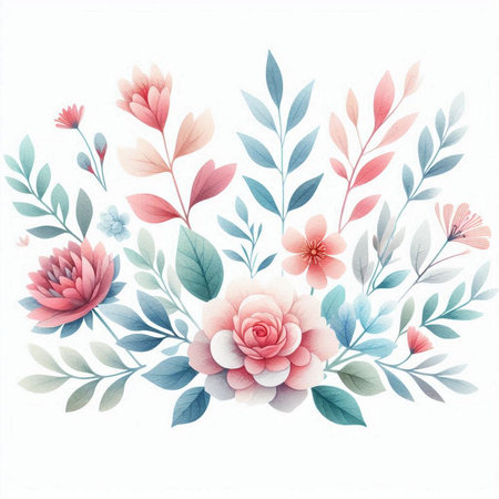 Watercolor flowers and leaves. Hand drawn floral background. Vector illustration.の素材