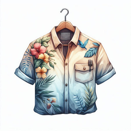 Women's jacket with floral print on a hanger on a white backgroundの素材
