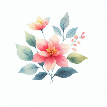 Watercolor illustration of flowers. Isolated on a white background.の素材