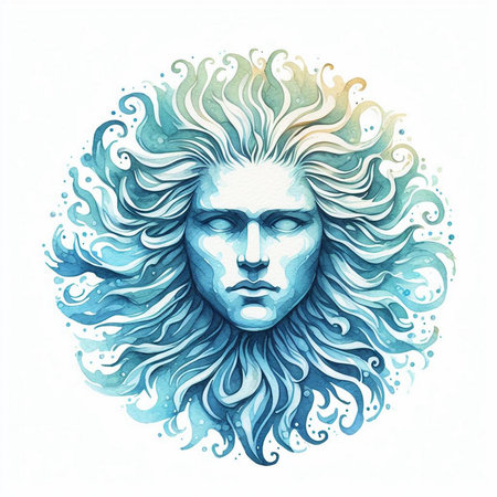 Hand drawn watercolor portrait of a man with blue hair. Vector illustration.の素材