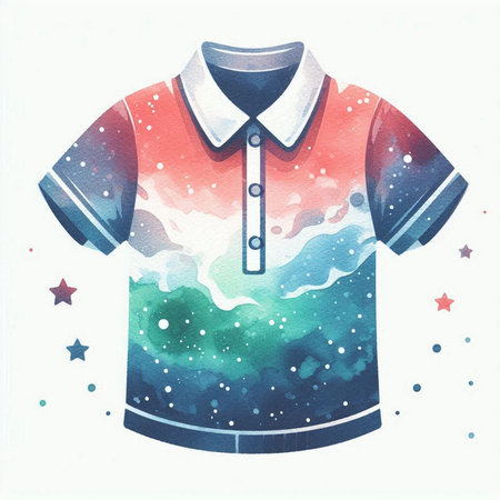 Watercolor illustration of a polo shirt on a white background.の素材