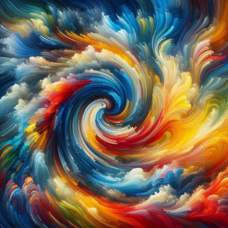 abstract background with blue, orange, yellow and red swirlsの素材