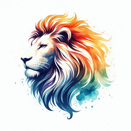 Lion head with colorful splash on white background. Vector illustration.の素材