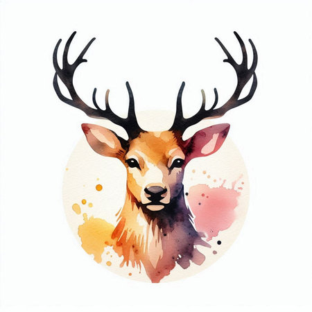Watercolor deer. Hand drawn illustration isolated on a white background.の素材