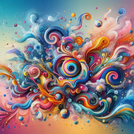 Abstract colorful background with swirls and splashes. Colorful texture.の素材