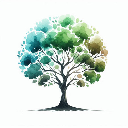 Watercolor tree isolated on white background. Hand drawn vector illustration.の素材