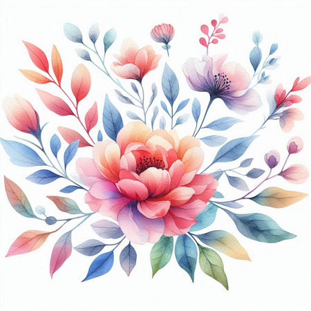Watercolor floral bouquet isolated on white background. Hand-drawn illustration.の素材