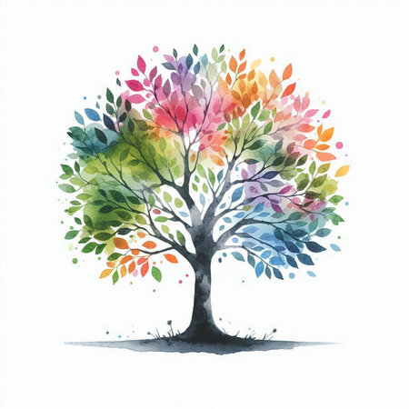 Watercolor tree. Hand drawn illustration isolated on a white background.の素材