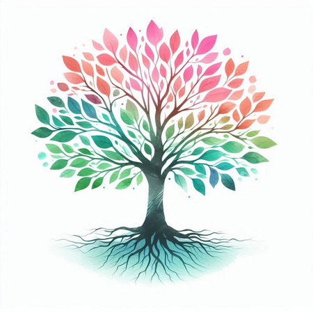 Beautiful hand drawn tree in watercolor style. Vector illustration.の素材