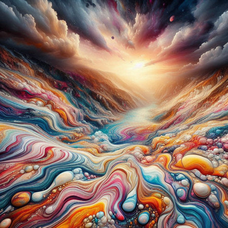 abstract color background with a fantastic pattern and a fantastic psychedelic landscapeの素材