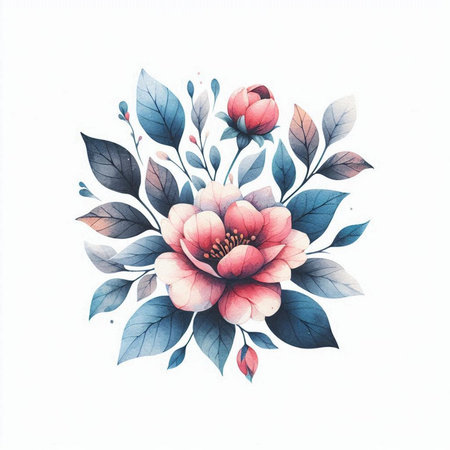 Hand drawn watercolor floral bouquet. Vector illustration. Isolated on white background.の素材