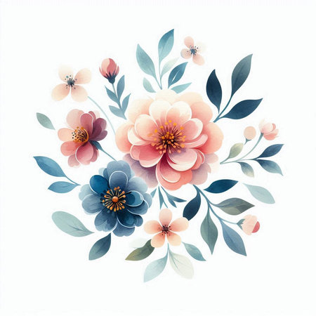 Floral watercolor bouquet isolated on white background. Vector illustration.の素材