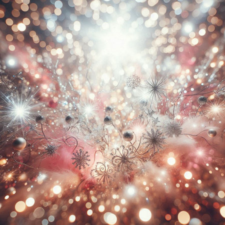 Christmas background with snowflakes and bokeh lights, tonedの素材